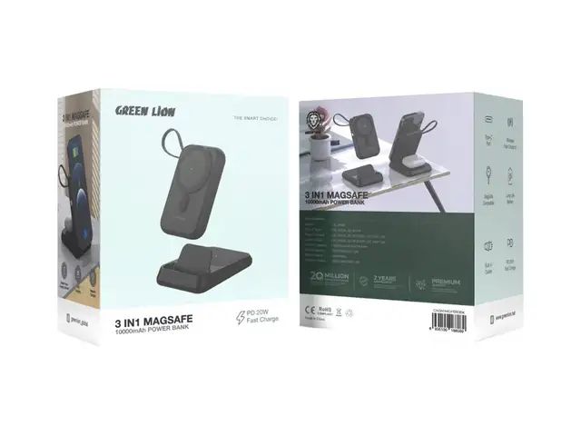 Внешний аккумулятор Green Lion 3 IN 1 Magsafe 10000mAh Power Bank - Black, Душанбе