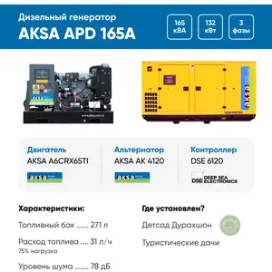 Дизельный генератор Aksa APD165A в кожухе, Душанбе