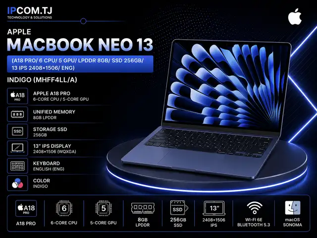 Ноутбук Apple Macbook Neo 13 A18 Pro/ 6 CPU/ 5 GPU/ LPDDR 8GB/ SSD 256GB/ 13, Хуҷанд