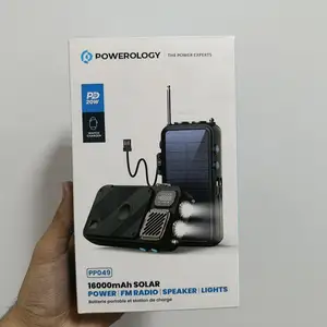 Портативный солнечный повербанк Рowerology 16000mAh Solar Power Bank with FM Rad, Душанбе