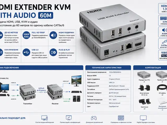 HDMI EXTENDER KVM With Audio 60m, Худжанд
