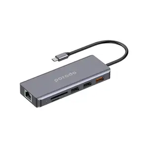 Портативный хаб Porodo 9in1 USB-C Hub Type-C PD 100W HDMI Ethernet USB SD Card 3, Душанбе