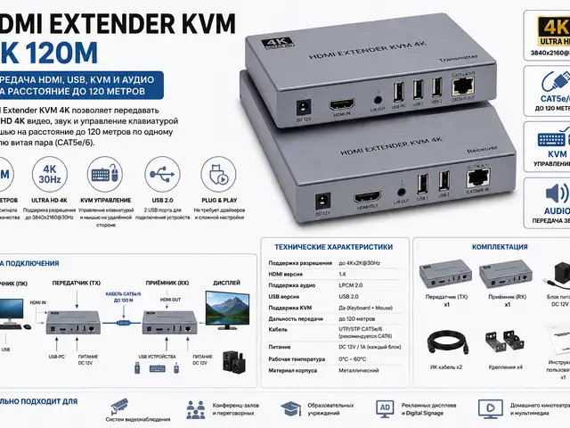 HDMI EXTENDER KVM 4K 120m, Худжанд