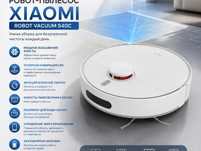 Робот-пылесос Xiaomi Robot Vacuum S40C с влажной уборкой, Душанбе