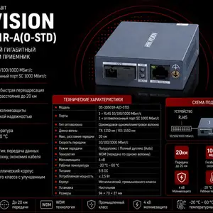 Медиаконвертор Hikvision Gigabit 20км DS-3D501R-A O-STD, Худжанд