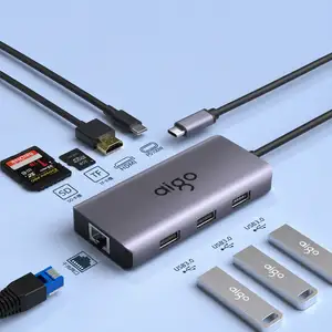 Корпус USB-C Хаб Aigo 8-в-1 с Gigabit Ethernet, HDMI и PD 100W, Хуҷанд