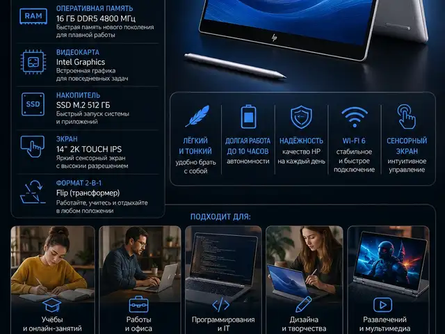 Ноутбук hp omnibook/ intel core ultra7/ram16gb DDR5/SSD 512gb/ display 14 2k tou, Душанбе