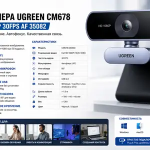 Веб-камера Ugreen CM678 USB 1080p 30FPS AF 35082, Хуҷанд