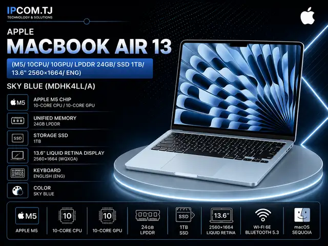 Ноутбук Apple MacBook Air 13 M5/ 10CPU/ 10GPU/ LPDDR 24GB/ SSD 1TB/ 13.6, Хуҷанд