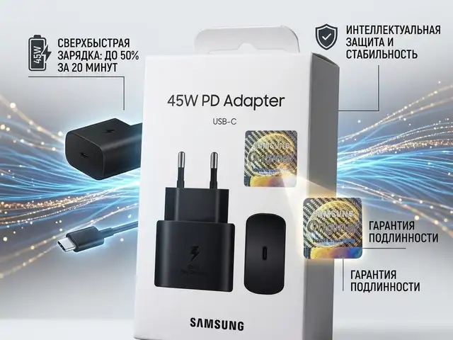 Оригинальное быстрое зарядное устройство Samsung 45W PD Adapter, Бохтар (Курган-Тюбе)