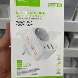 Сетевой адаптер Hoco AC26 3в1 1розетка EU/2USB 3A/Type-C PD20W, Душанбе