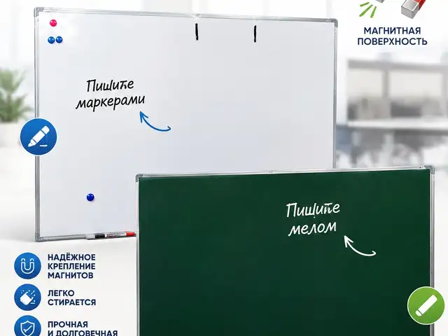 Двухсторонняя Магнитно Маркерная и меловая доска 1/1,5, Душанбе