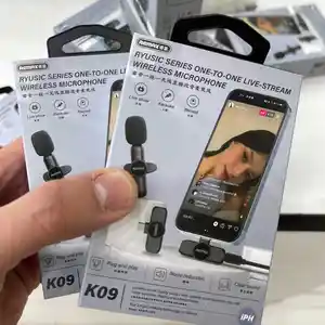 Микрофон петличный Bluetooth + переходник Lightning Remax K09, черный, Душанбе