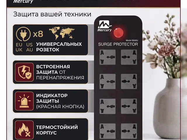Сетевой фильтр MERCURY Surge Protector 8240U, Душанбе