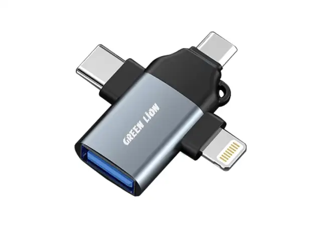 Переходник Green 3 in 1 OTG Lightning Micro Туре-С серый, Душанбе