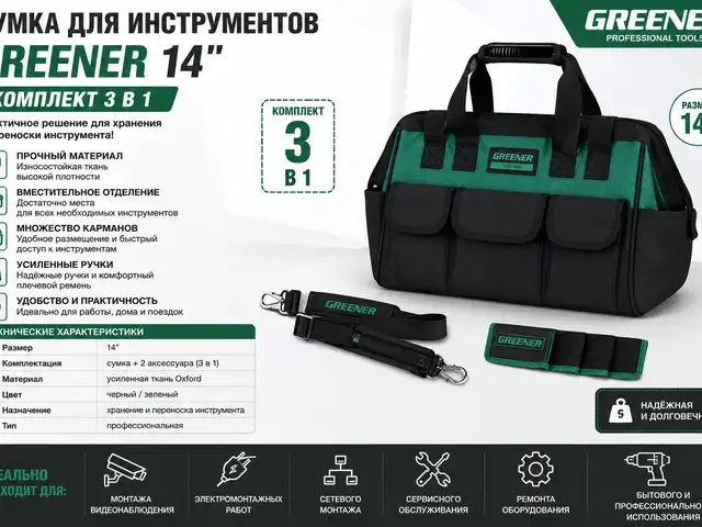 Сумка для инструментов Greener 14комплект 3 в 1, Худжанд