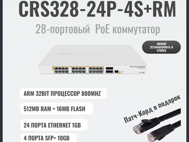 Роутер MikroTik CRS328-24P-4S+RM, Худжанд
