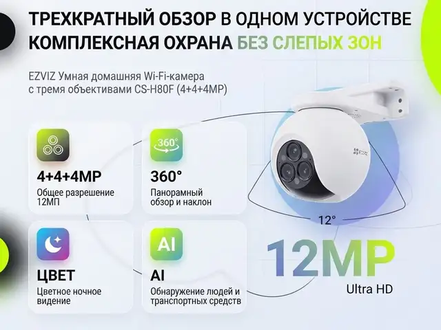Умная домашняя Wi-Fi-камера EZVIZ с тремя объективами 4+4+4MP, Душанбе