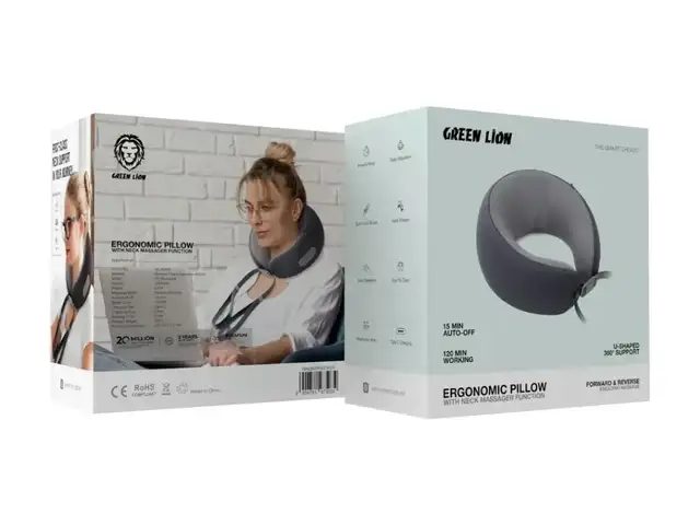 Подушка для шеи Green Lion Ergonomic Pillow with Neck Massager Function - Gray, Душанбе
