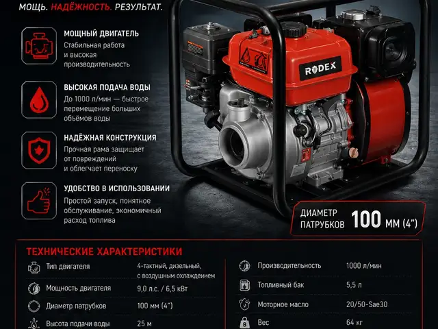 Дизельный мотопомпа 100мм., Душанбе