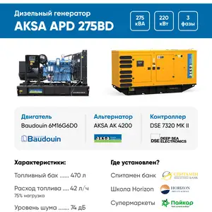 Дизельный генератор Aksa APD275BD в кожухе, Душанбе