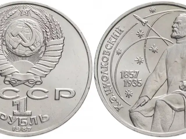 Монет К.Э. Циолковский 1 Рубль СССР 1987, Душанбе