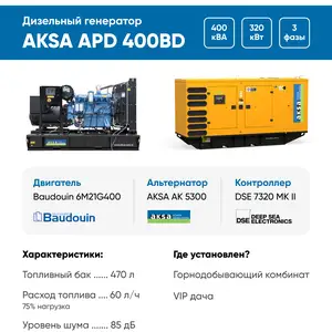 Дизельный генератор Aksa APD 400BD в кожухе, Душанбе