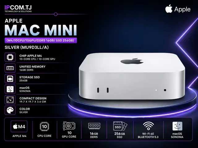 Apple Mac mini M4 / 10CPU / 10GPU / 16GB / 256GB SSD Silver MU9D3LL/A, Хуҷанд