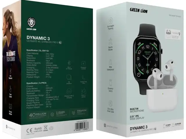 Смарт часы Green Lion Dynamic 3 - Ultimate 46 Smart Watch & Earbuds Pro 3 - Black/White, Душанбе