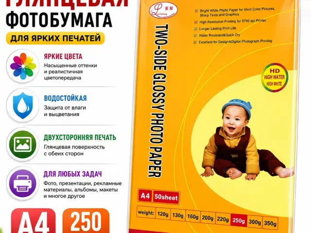 Фотобумага глянцевая двухсторонняя A4 250 г/м², 50 листов, Душанбе