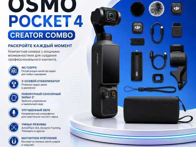 Камера DJI Osmo Pocket 4 Creator Combo 4K стабилизатор, Душанбе