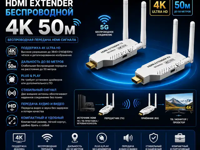 Беспроводной HDMI EXTENDER 4K 50м, Хуҷанд