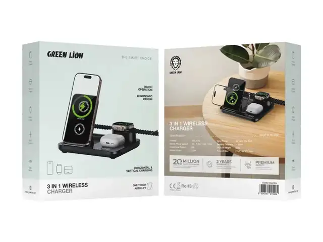 Зарядная станция Green Lion 3 in1 Multifunctional Wireless Charger - Black, Душанбе