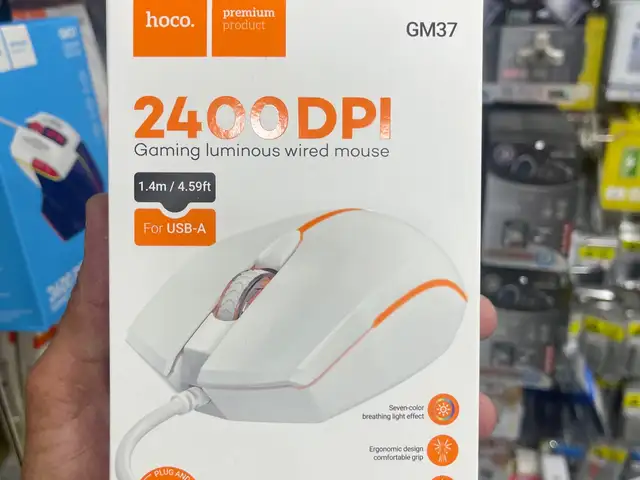 Мышь Hoco проводная игровая GM37 Gaming 1.4м белая с подсветкой, Душанбе
