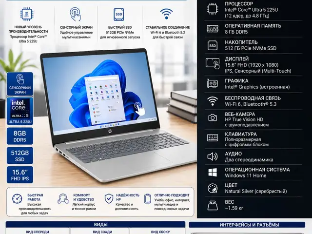 Ноутбук HP 15-fd2050wn Ultra 5225U/8GB/512ssd, Хуҷанд