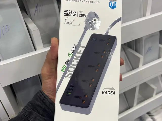 Сетевой удлинитель Borofone BAC5A, 5 розеток, PD20W, EU, AC розеток 2500W, Душанбе