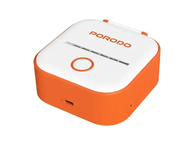 Мини принтер для этикеток Porodo Lifestyle Mini Label Printer бело-оранжевый, Душанбе