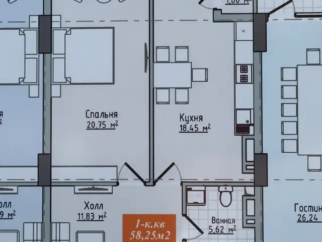2-комн. квартира, 6 этаж, 58 м², Бустон, Бустон (Чкаловск)