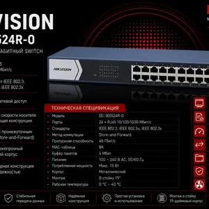 Коммутатор Swich Hikvision Gigabit DS-3E0524R-O, Худжанд