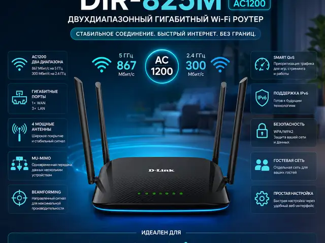 Wi-Fi роутер D-Link DIR-825M AC1200 Dual-Band Gigabit Router, Душанбе