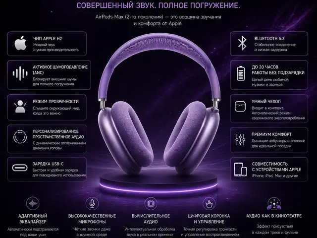 Наушники Apple AirPods Max, 2-го поколения, Wireless Over-Ear USB-C Purple, Душанбе