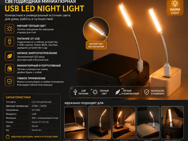 Лампа светодиодная миниатюрная USB LED Night Light, Худжанд