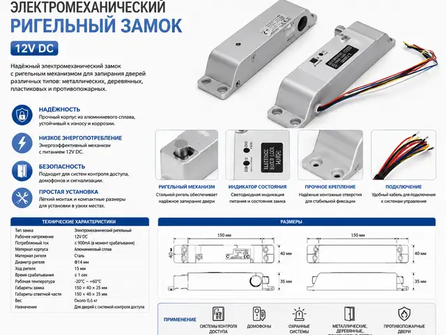 Электромеханический ригельный замок 12V DC, Хуҷанд