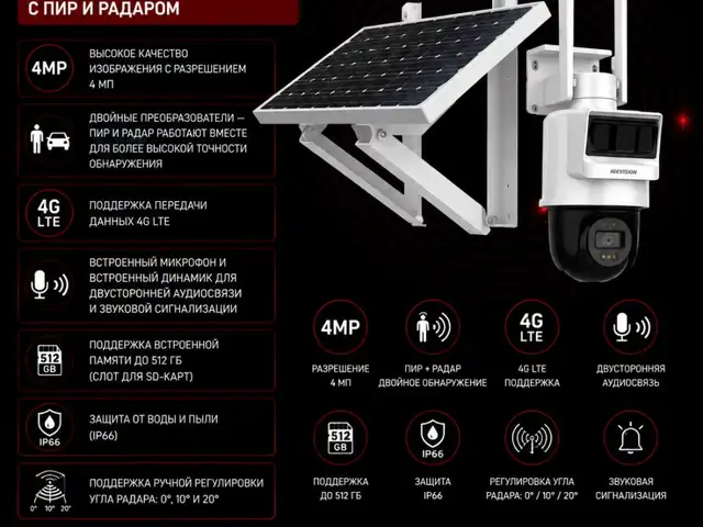 Камера солнечная Hikvision DS-2DE2C400IWG-K/4G/C05S10 2.8MM, Худжанд