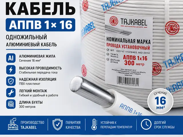 Кабель АППВ 1х16, Душанбе