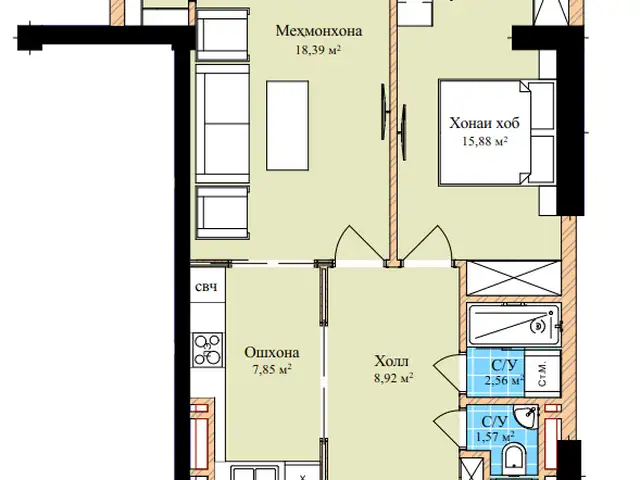 2-комн. квартира, 15 этаж, 60 м², Фирдавси, Душанбе