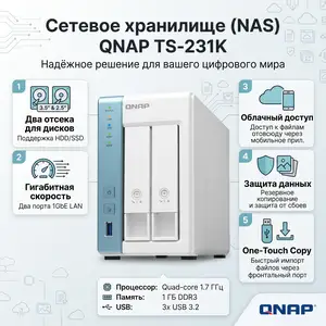 СЕТЕВОЕ ХРАНИЛИЩЕ NAS QNAP TS-231K, Душанбе