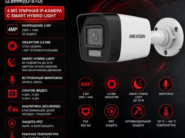 Камера наружная IP Hikivision DS-2CD1043G2-LIU 2.8mm O-STD, Худжанд