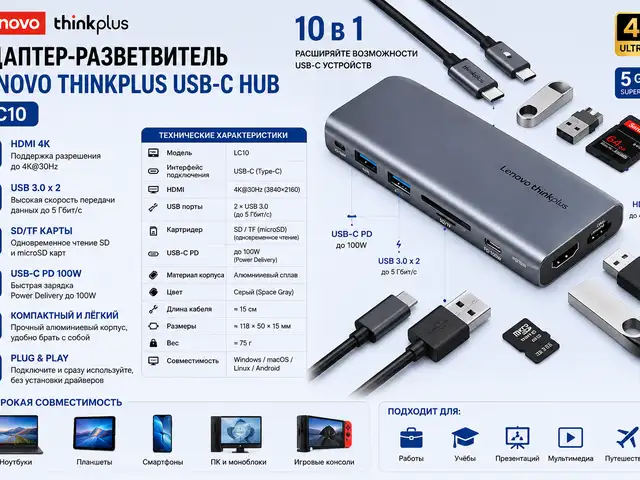Адаптер-разветвитель Lenovo thinkplus USB.C Hub LC10, Худжанд