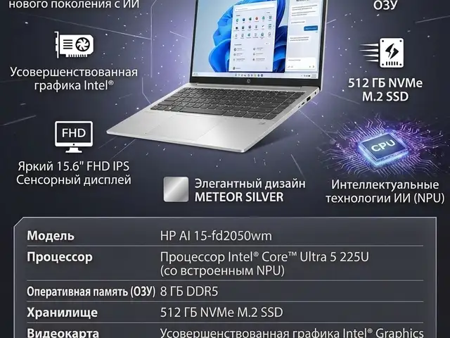 Ноутбук HP Laptop AI 15-fd2050wm Touchscreen, Душанбе